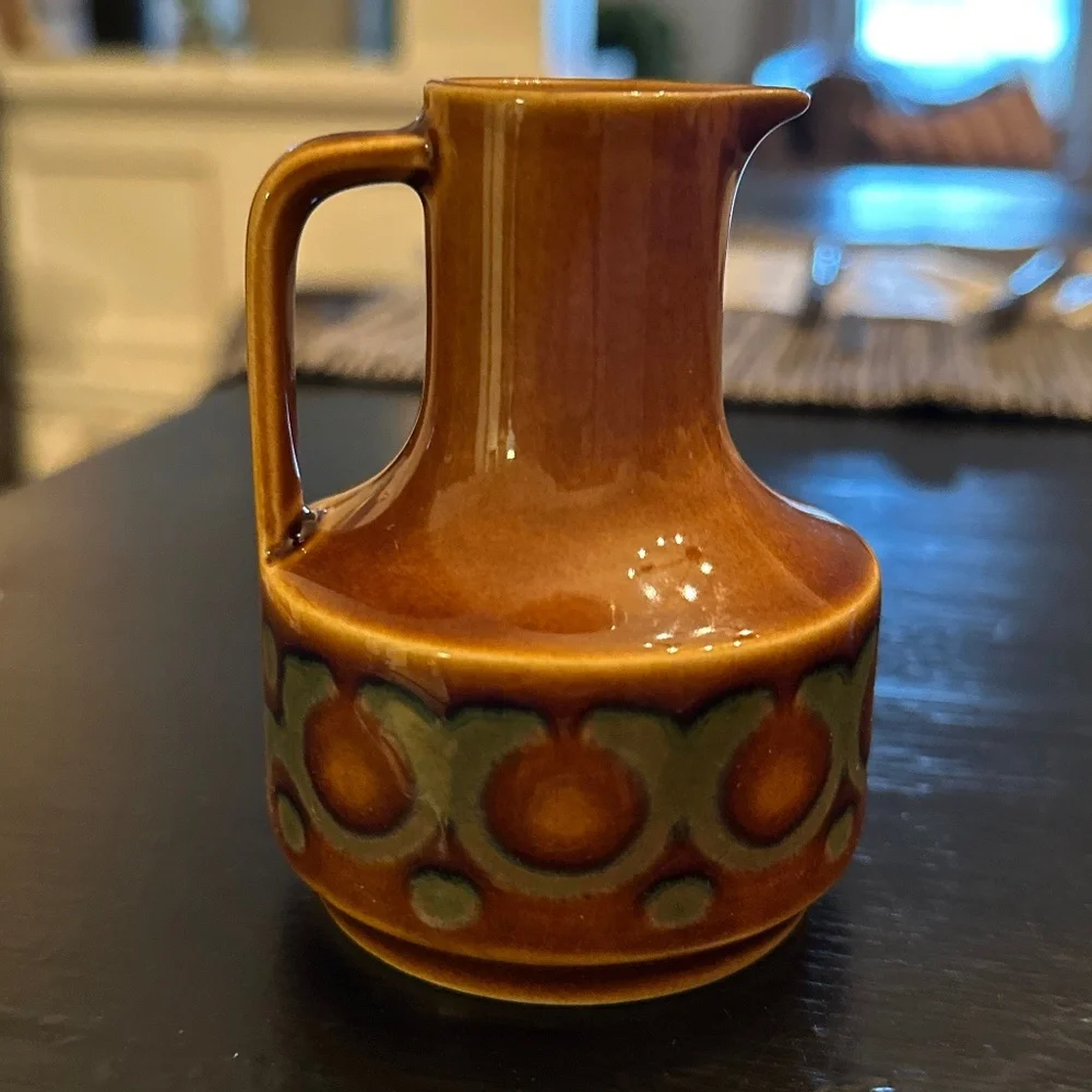 VTG Hornsea Brontë ceramic pattern olive oil / vinegar mini cruet jug MCM